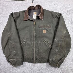 Vintage Distressed Carhartt Detroit J97 MOS Green Jacket XL‎ Made in USA